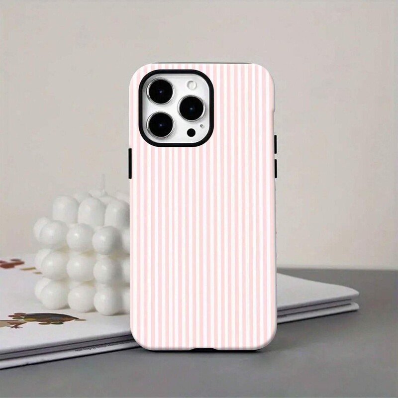 Casual Pink Vertical Stripess Suitable for Apple 16Promax Mobile Phone Case Iphone16/15/14 Film 12 Anti-Fall