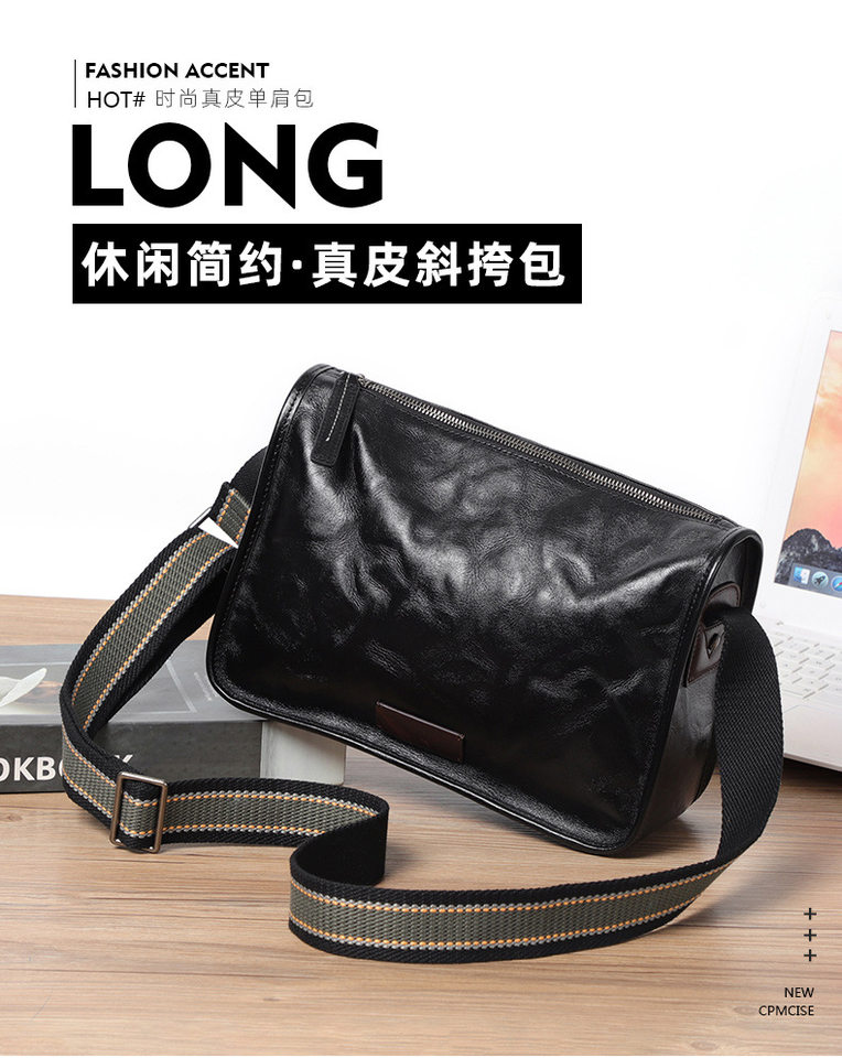 Túi đeo chéo nam da bò thật 29×11×17 cm phong cách đường phố — 3019 giá đặc biệt, Màu đen da thực vật, Da cầm tay màu đen chi tiết 1