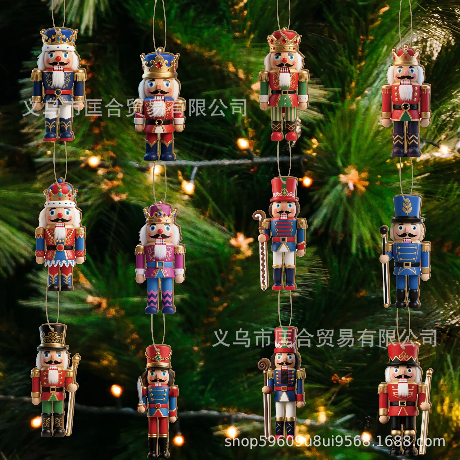 12pcs 经典圣诞胡桃夹子色节日圣诞树园艺树饰礼物标签装饰品挂件