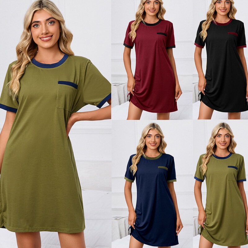 Real shot European and American new foreign trade Amazon wish short sleeve solid color loose T-shirt round neck pajamas dress large size Real shot European and American new foreign trade Amazon wish short sleeve solid color loose T-shirt round neck pajamas dress large size