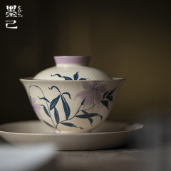 墨己化粧土蓋碗工夫茶器手描き落神香妃粗陶泡茶碗家庭用紫砂土文人器