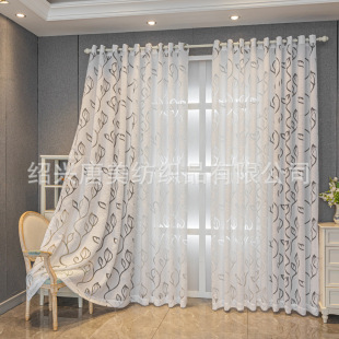 Cross-border Amazon Light Pervious Curtain Gray Simple Modern Leaf Gauze Curtain Living Room Bedroom Semi-shading Yarn