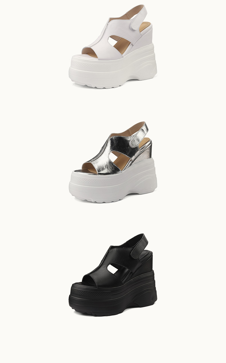 Sandal đế xuồng nữ Yichuan gót 14cm đế dày nhẹ mùa hè — Màu đen, Màu trắng, Màu bạc chi tiết 9