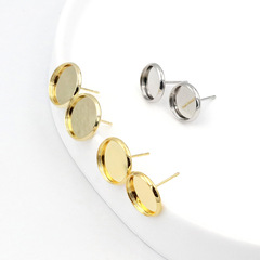 14k18k真金保色平底粘半圓珍珠耳釘托diy手工耳飾配件材料