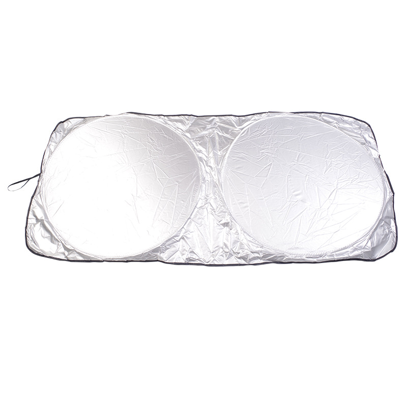 Cross-border sun protection and heat insulation 170T silver-coated fabric double-layer car sunshade with built-in flat polyester cooling system