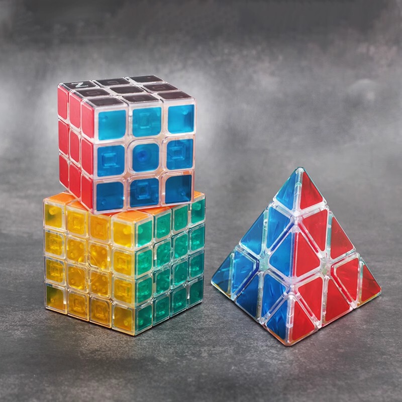 zcube 透明ルービックキューブ UV プリント表面滑らかな 1、2、3、4、5 レベルピラミッド教育玩具の完全なセット|undefined