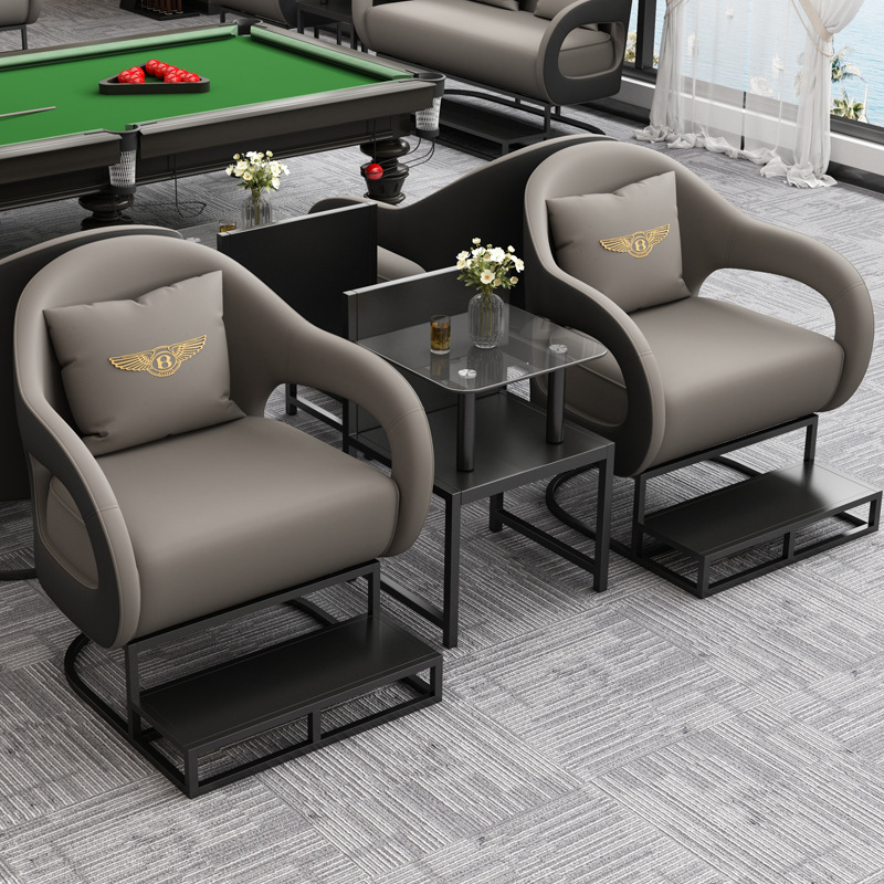Sala de billar de lujo ligero, sofá, sala de billar, silla para ver el juego, asiento de tarjeta especial para ver el juego, nuevo tipo de combinación de mesa y silla de alta calidad