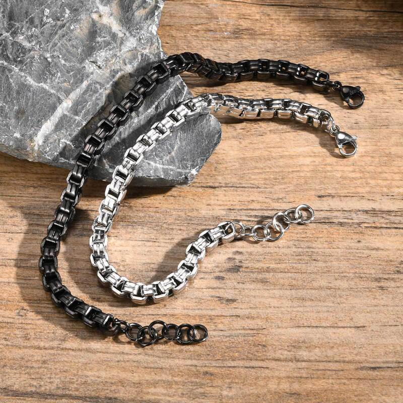 Stainless Steel Handmade Chain Bracelet Black Steel Color Men's Jewelry Spring Creek Water BR-2323