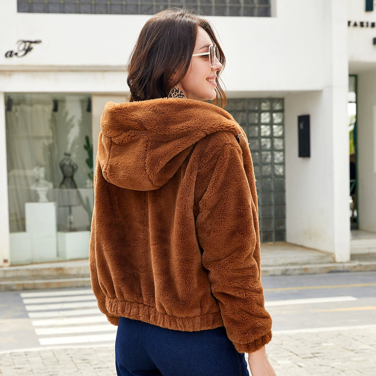 Keep warm demi-season velvet long-sleeve with hood, solid short down jacket