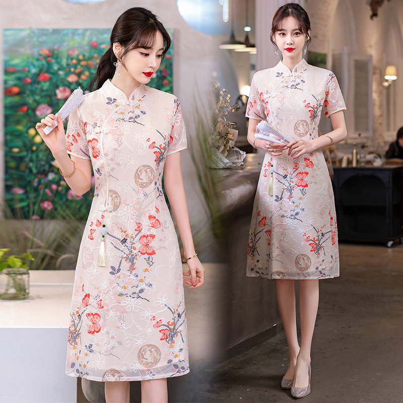  Chinese dress Oriental retro Cheongsam  for women girls Chinese style dress young temperament high-end