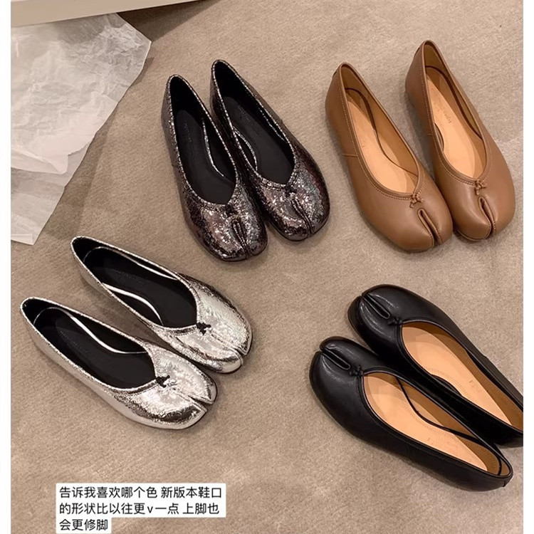 Grape Mom's Same Style, Upgraded Version~M*6 Spring and Autumn Shallow Leather Flat Toe-Split Ballet Shoes for Women, Pig's Hoof Shoes