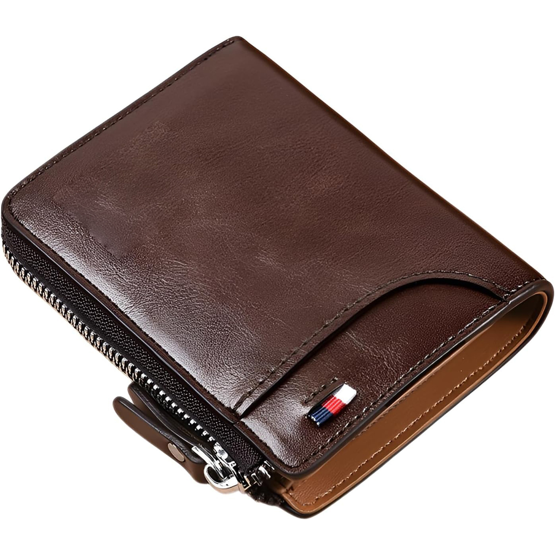 Cartera de cepillo antirrobo antimagnética de Amazon Cartera de licencia de conducir multifuncional para hombre Cartera de cuero de negocios corta