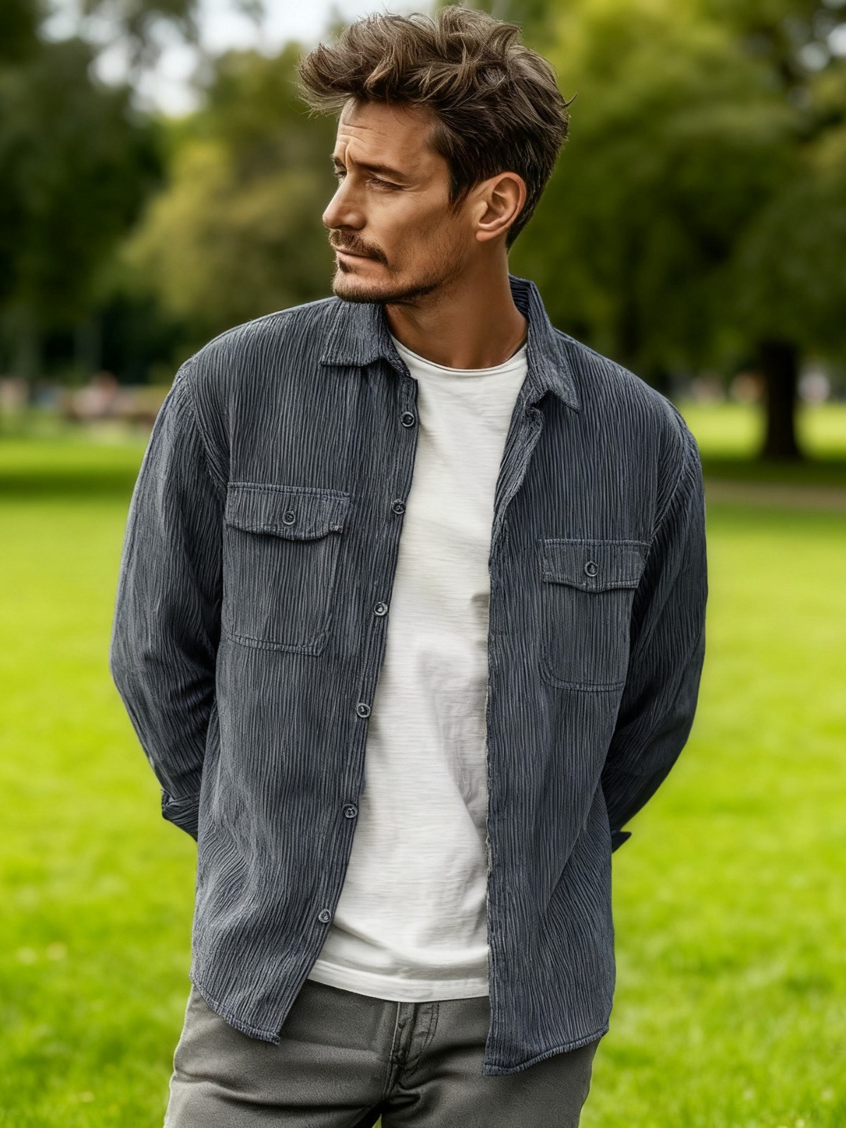 Camisas de pana en otoño e invierno, moda masculina, calle alta, cardigan de botón, abrigo de rayas, exportación transfronteriza masculina