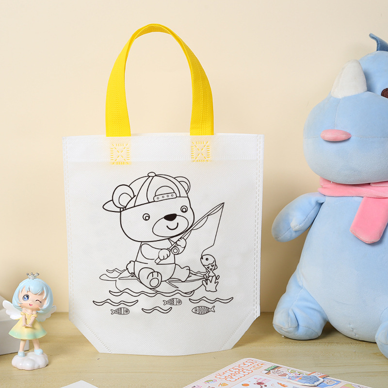 Niños hechos a mano DIY pintando bolsas de graffiti personalizadas regalo de jardín de infantes dibujos animados no tejidos pintura relleno bolsas de mano