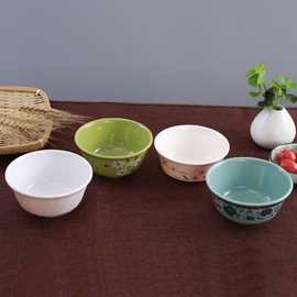 5个装密胺塑料仿瓷火锅自助餐青花瓷斜纹喝汤米饭碗米线粥面小碗