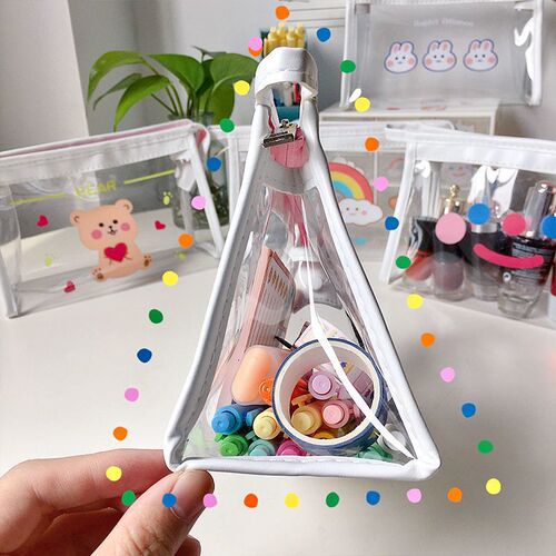 ins style Japanese style simple large capacity transparent pencil bag hand account storage student cute stationery box hand account stationery bag