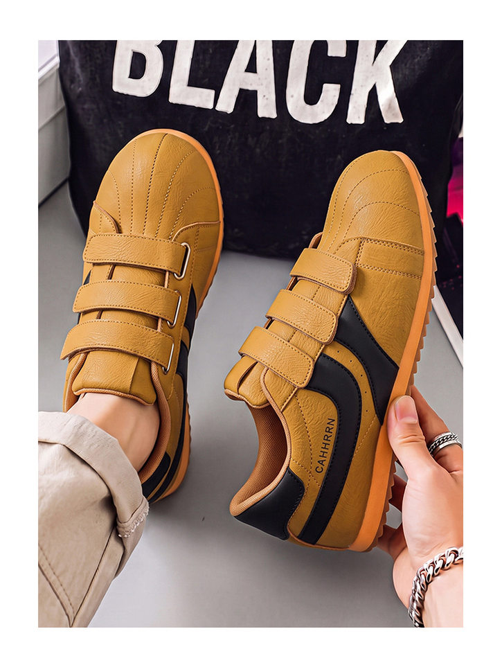 Giày sneaker nam mũi tròn khóa dán kiểu Đức huấn luyện, đế bằng gót thấp 1–3 cm, phối màu trơn — A2862 màu trắng, A2862 màu vàng, A2862 màu đen chi tiết 11