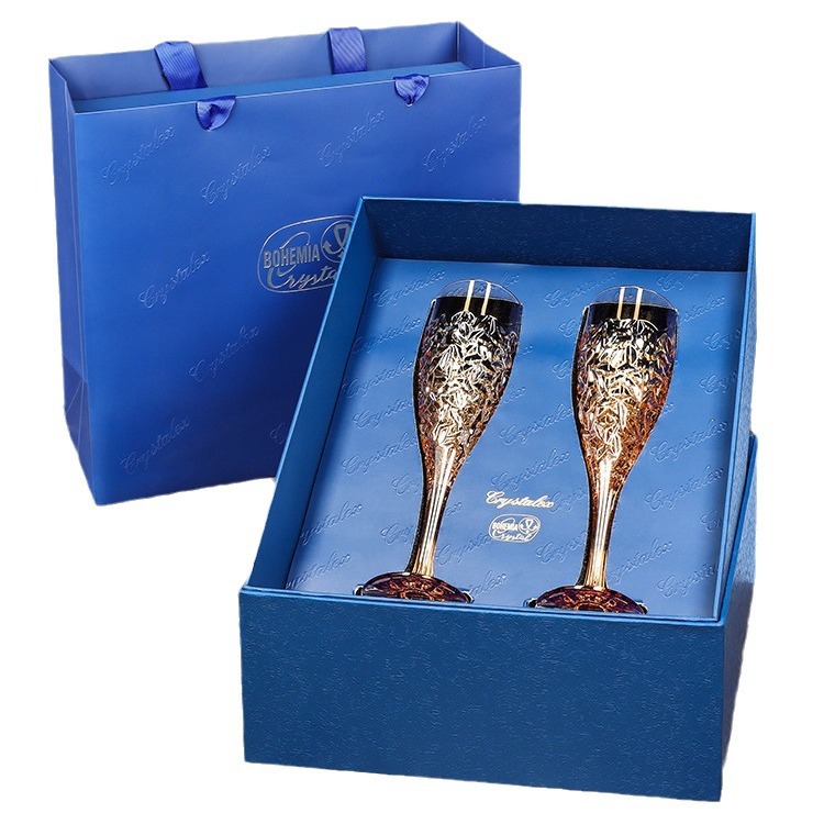 Caja de regalo de copas de champán de cristal importadas de la República Checa, regalo de boda, juego de copas de alta gama para festividades, cristal checo.