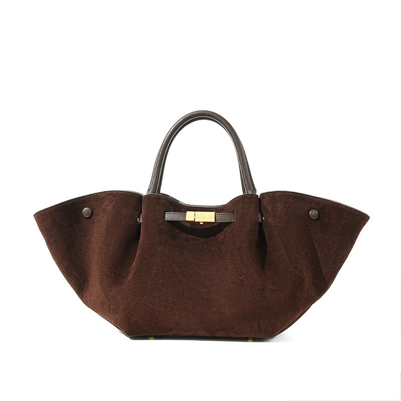 Wing Buckle Large Capacity Women's Crossbody Handbag Dumpling Bag Frosted Suede Commuter Luxury Tote Bag - Thumbnail 7
