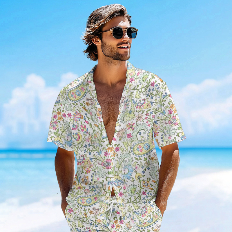 Y2 Amazon Personalized Versatile Floral Shirt Foreign Trade Men's Hawaiian Beach Vacation Button-Down Cardigan