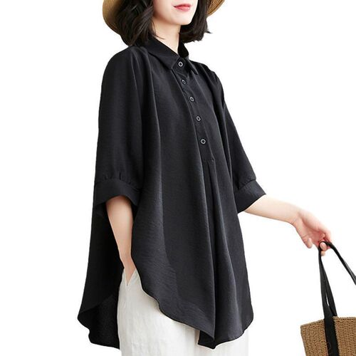 Ladies' Shirts Loose Plus Size Wide-Arm Short-Sleeve Blouses Summer Simple Commute Versatile Long-Sleeve Blouses for Outerwear