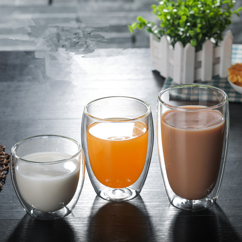 Egg-shaped double-layer glass water cup, transparent heat-resistant coffee cup, juice cup, ice cream cup, flower tea cup, logo printable