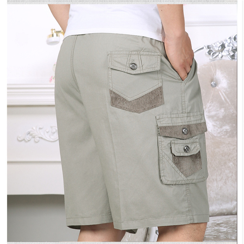 Algodón de trabajo de bolsillo bordado pantalones cortos para hombres verano delgados pantalones largos pantalones casuales