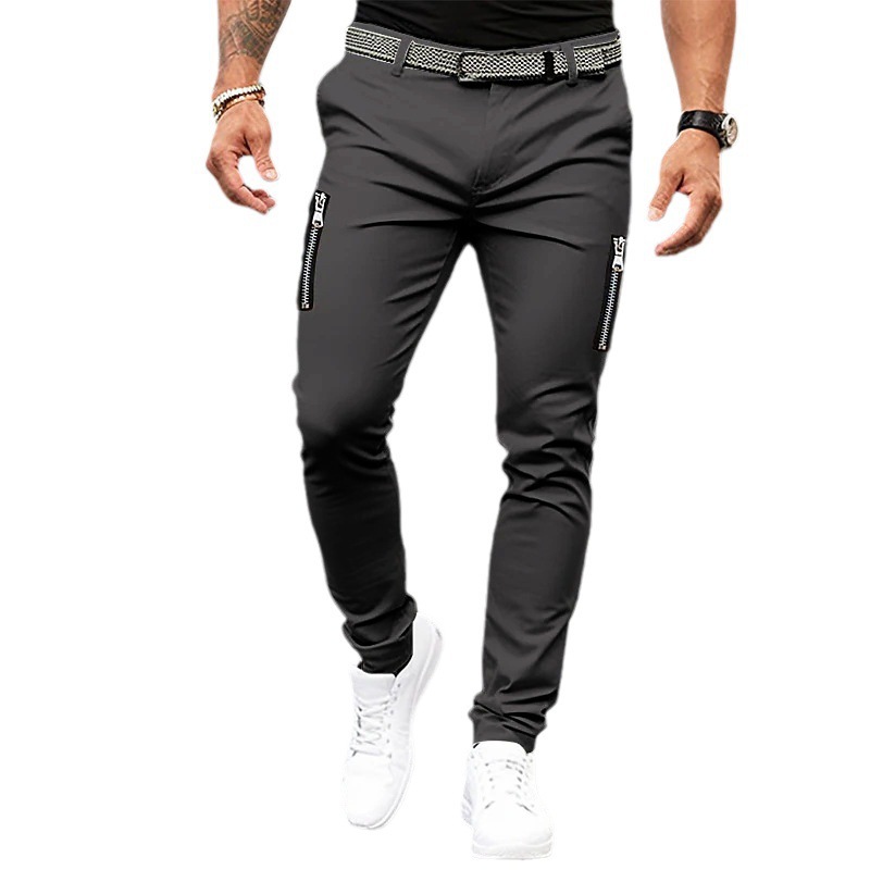 Men's Casual Pants Solid Colour Pure Cotton Leggings With Pockets_voghion.com