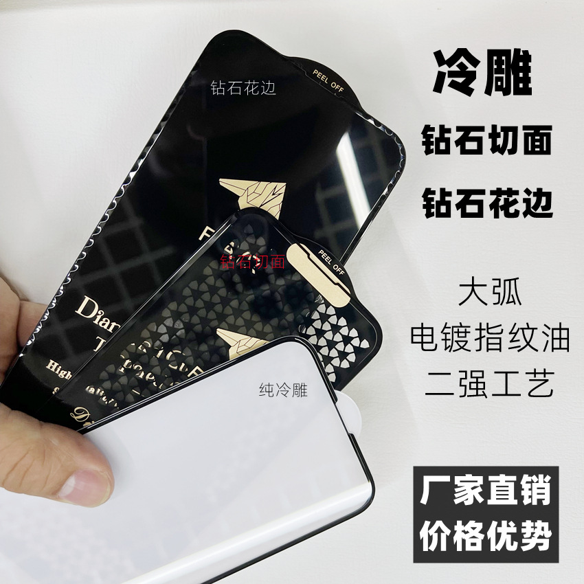 苹果15pro冷雕iphoneXR11钢化膜12pro贴膜13pro5D钻石切面14适用
