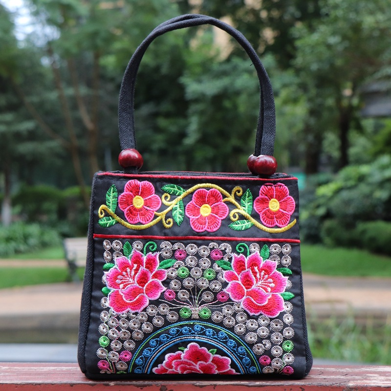 Bolsa de mujeres de mediana edad y ancianos estilo étnico bolso bordado lienzo Bolso pequeño bolso de las mujeres de mediana edad