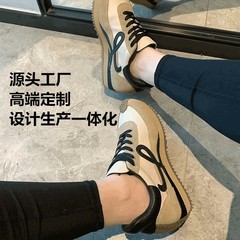 源工場のトップに羅家と同じ本革徳訓靴のレトロな厚い底の阿甘靴の頭の層の牛革のカジュアルな女性靴を配合します。