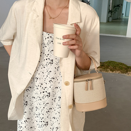 Bags for Women  Spring and Summer Korean Spliced Crossbody Bucket Bag Versatile Fashion Art Canvas Bag Handheld Small Bag