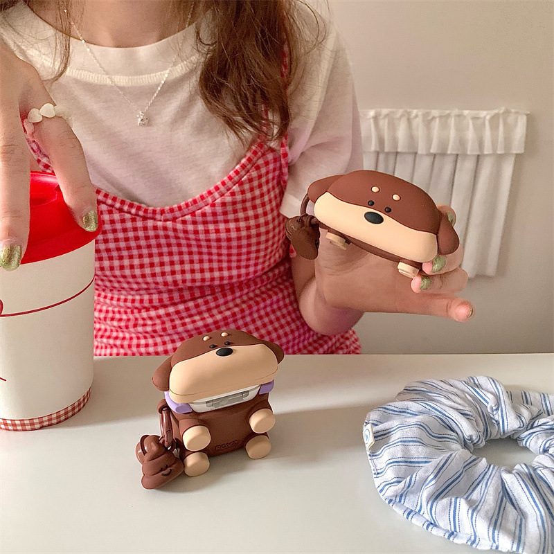 Cute Brown Dachshund Dog AirPods Pro Apple Bluetooth Earphone Case 1/2/3 Generation Cartoon Silicone Protective Case