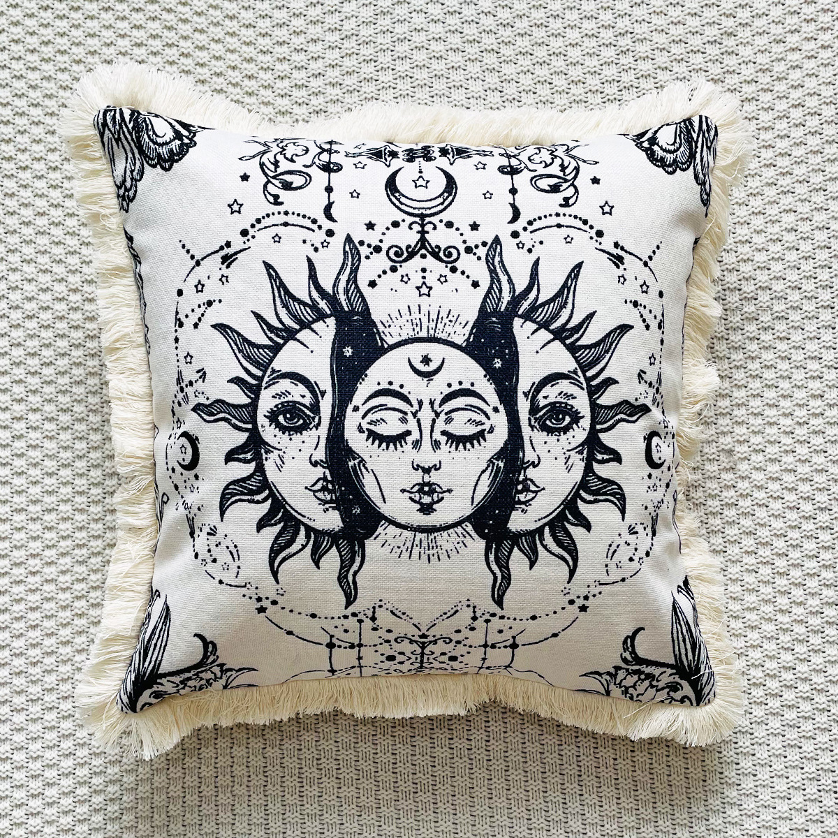 New European and American style round tassel edge decoration cotton and linen printed pillow case home decoration sofa cushion cover_voghion.com