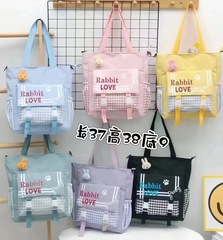 Summer 2023 New Student Canvas Bag Cartoon Solid Color Single Shoulder Bag Large Capacity Nylon Bag Crossbody Bag Tutoring Bag