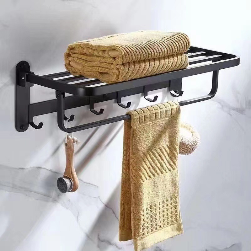 Perforación-libre 304 Acero inoxidable plegable móvil toalla rack Hotel toalla rack nuevo D-tipo de almacenamiento de pared cepillado brillante