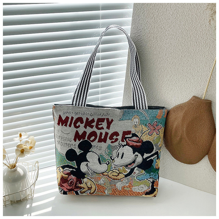 ミッキーベアウサギ刺繍キャンバスハンドバッグレディースハンドバッグカジュアルママハンドバッグオフィスワーカー小さなショルダーバッグ|undefined