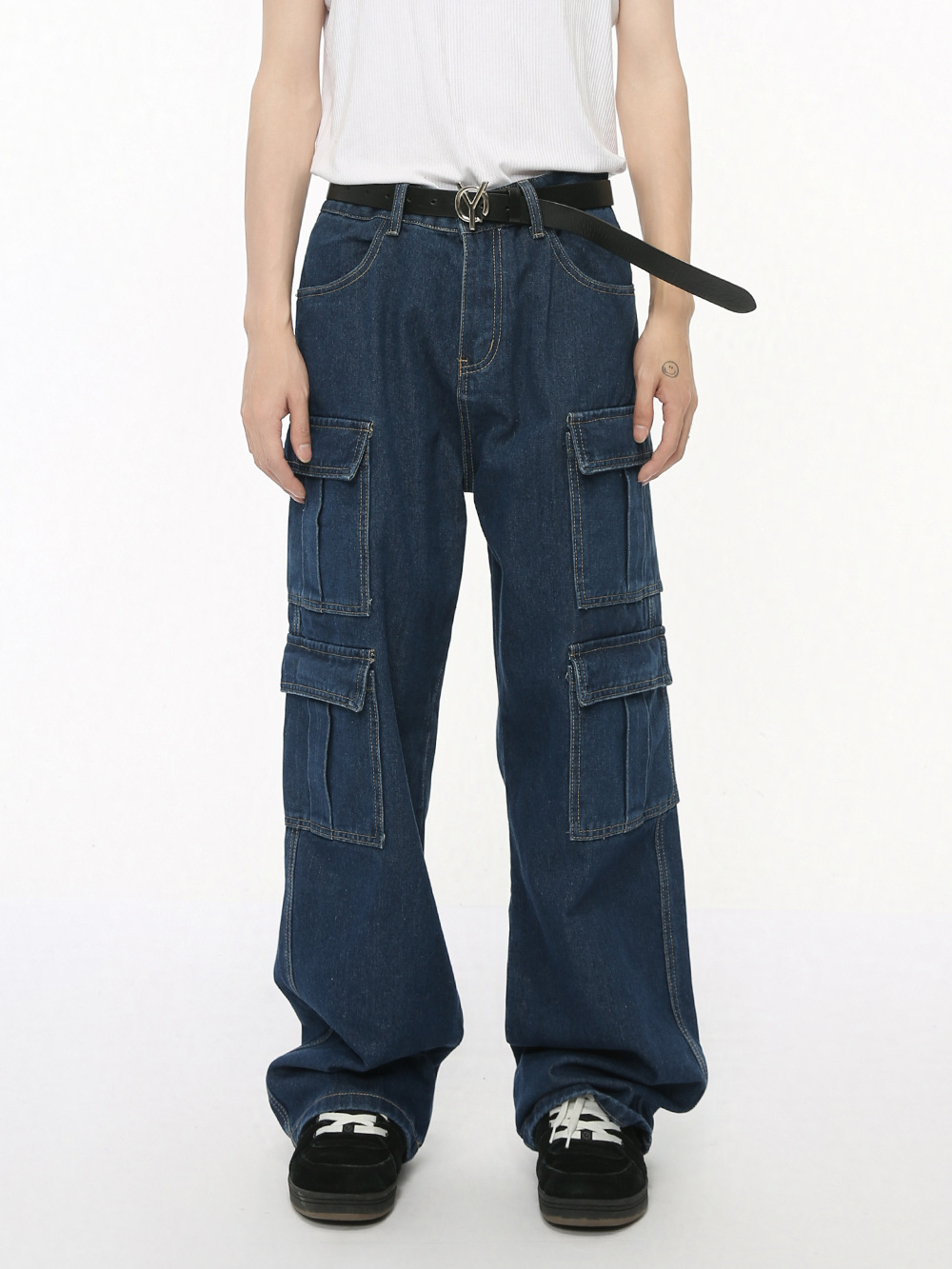 MTLCLOTHES Hombres| 2024 otoño nuevos productos de moda retro de bolsillo de piernas anchas jeans casuales