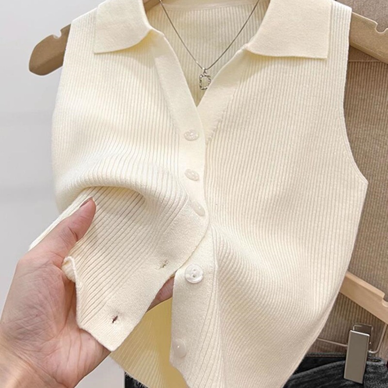 Thin Lapel Slim-Fit Camisole for Outerwear, Summer Short-Sleeve Early Autumn Ice Silk Knit Sleeveless Casual Versatile Top Thin Lapel Slim-Fit Camisole for Outerwear, Summer Short-Sleeve Early Autumn Ice Silk Knit Sleeveless Casual Versatile Top