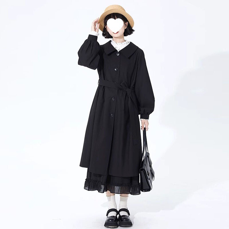 学院风2025新款女装收腰韩系小个子卡其色中长款风衣外套女春秋|undefined