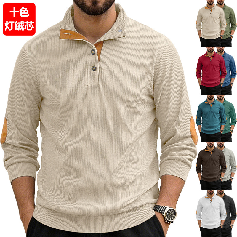 New Cross-Border Autumn and Winter European Size Casual Stand-Up Collar Long-Sleeved Shirt Amazon Knitted Corduroy Pullover Henry Sweatshirt for Men New Cross-Border Autumn and Winter European Size Casual Stand-Up Collar Long-Sleeved Shirt Amazon Knitted Corduroy Pullover Henry Sweatshirt for Men