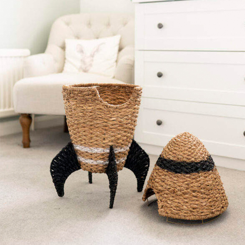 Transfronterizos personalizados de caña Cesta de almacenamiento Cohete de algas lindas Cesta de almacenamiento infantil juguetes Decoración de la guardería