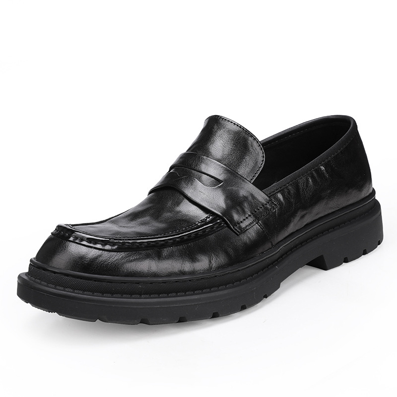 Kuhleder Hären Loafers mat décker Sohle, erhéicht véier Saisonsschuhe Business Casual Liederschuhe Ierbsenschuhe_voghion.com