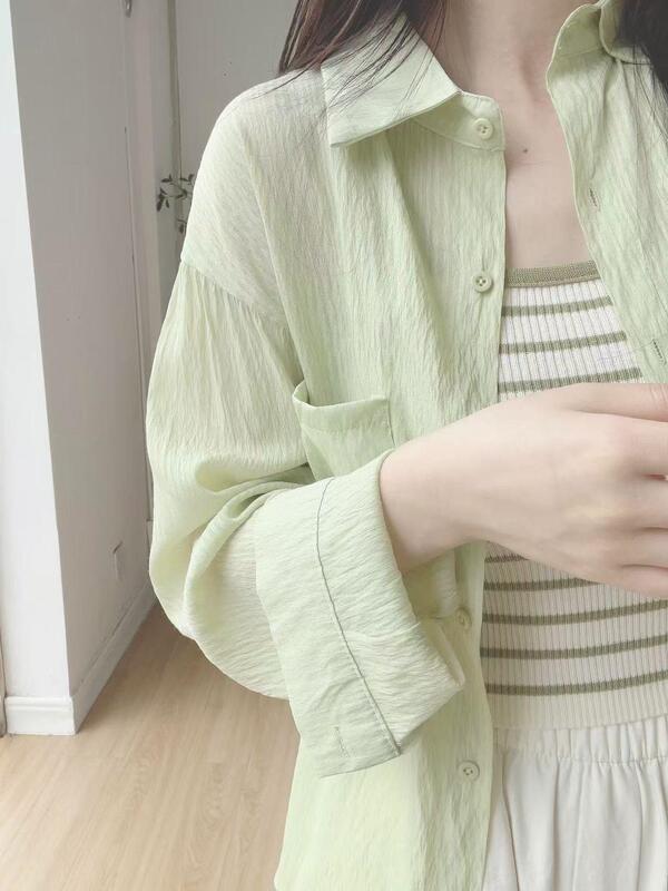 Dopamine-style outfit that makes you look fairer, a summer thin loose-fitting casual mid-length shirt for petite women Dopamine-style outfit that makes you look fairer, a summer thin loose-fitting casual mid-length shirt for petite women