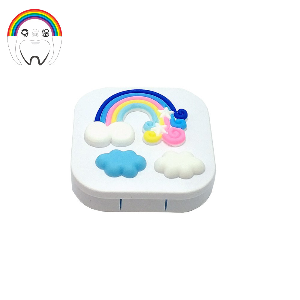 Pegamento suave Arco Iris nubes blancas pequeños dientes de los niños lindos cambiando colección almacenamiento masculino y femenino bebé pezón Caja Mini