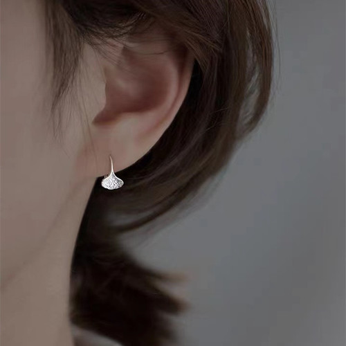 s999 Pure Silver Leaf Earrings for Women, Korean Style, Unique Design Hoop Earrings, Instagram Style, Apricot Leaf Stud Earrings, Simple and Elegant Accessories