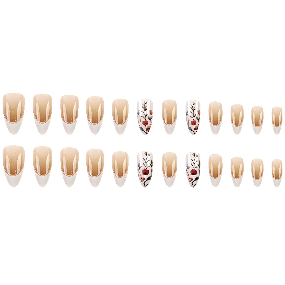 Polvo desnudo pintado a mano flor para usar uñas de almendra de borde blanco minimalista Uña diaria no lesiones parche de manicura