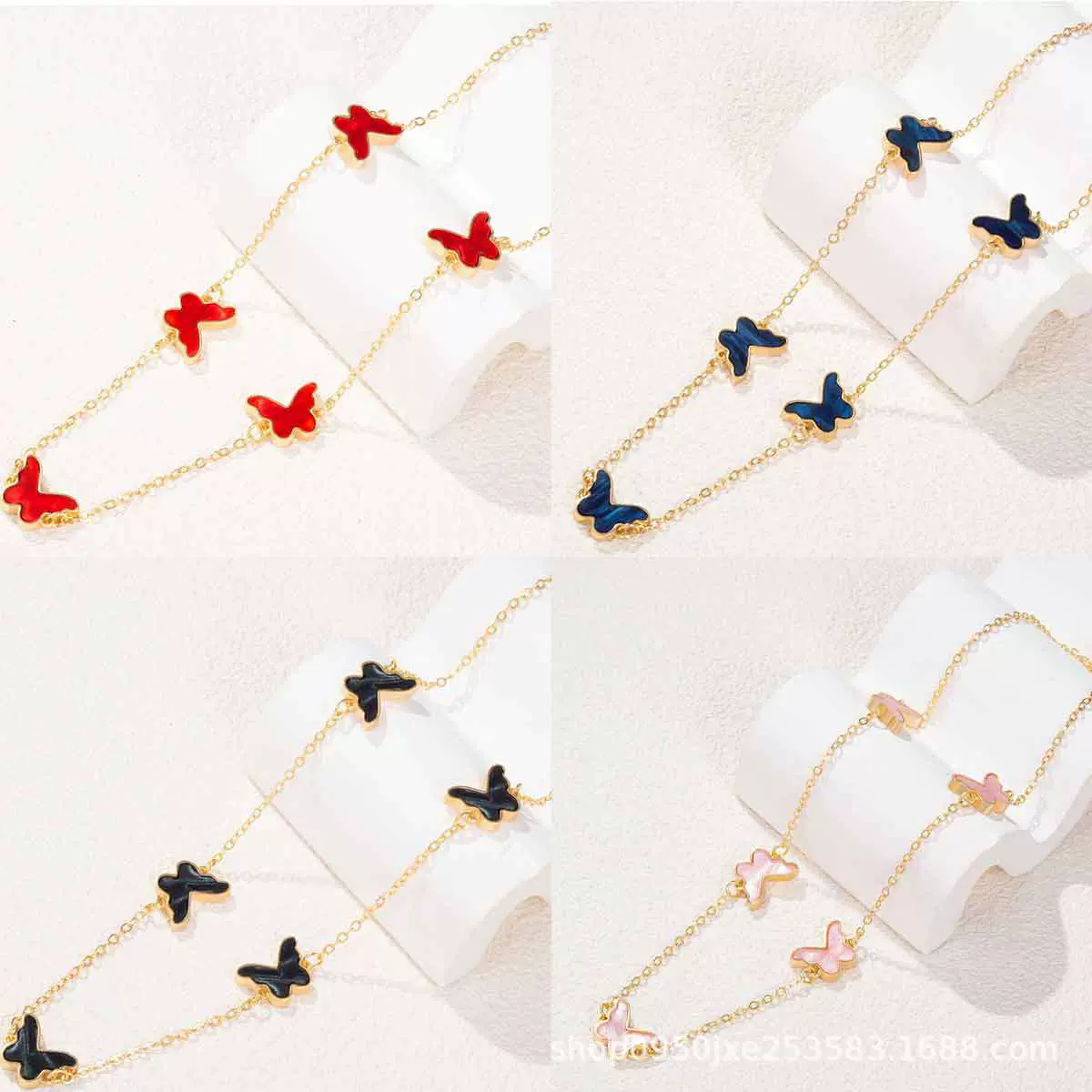 CDD蝴蝶项链新款珠光四叶草贝母多色锁吊坠骨链亚马逊跨境厂家批