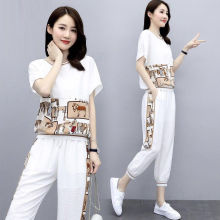 时尚运动套装女大码女装2021夏季新款气质宽松显瘦休闲短袖两件套