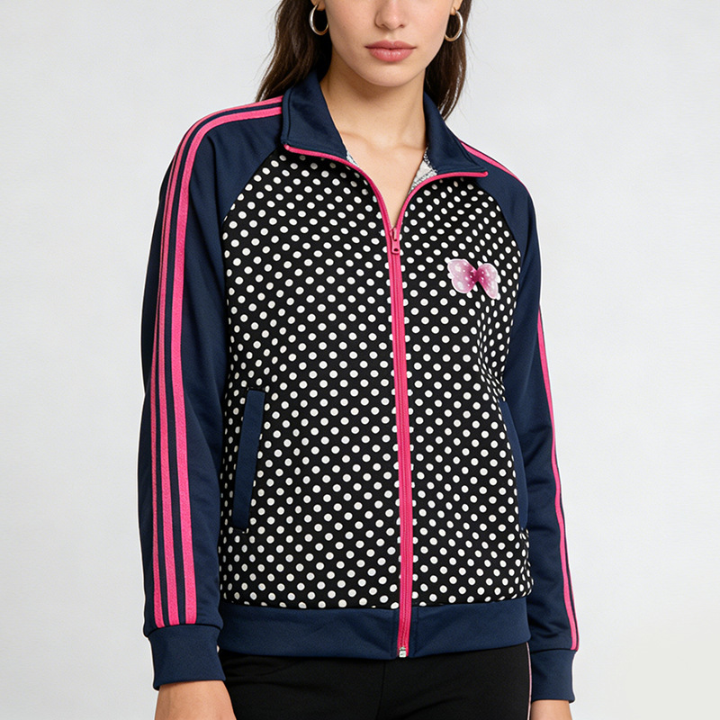 European and American Cross-Border Spring New Style American Sports Fashion Polka Dot Print Jacket Casual Long-Sleeved Zipper Stand-Up Collar Sweatshirt European and American Cross-Border Spring New Style American Sports Fashion Polka Dot Print Jacket Casual Long-Sleeved Zipper Stand-Up Collar Sweatshirt